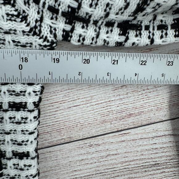 Zara Boucle Beaded Plaid Open Front Jacket Womens Small Black White Fringed NEW - Picture 10 of 11